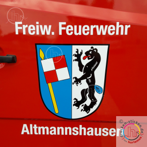 Feuerwehrauto - Detailansicht Wappen - mehrschichtig geklebt